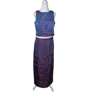 Y2K JR Nites by Caliendo Purple Iridescent Brocade 2pc Maxi Dress Set Petite 14P
